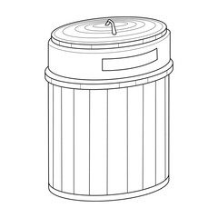 Basket, box for storing toys, linen, etc. Black and white vector image. Coloring.