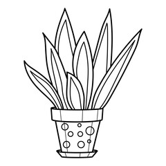 Cactus in a pot. Home plant. Black and white vector image. Coloring.
