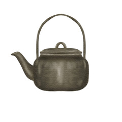 Hot Water Kettle Vintage Watercolor illustration