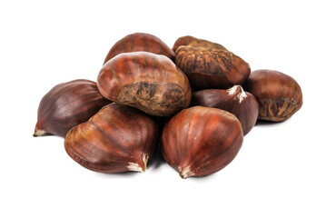 Fresh chestnuts on white background