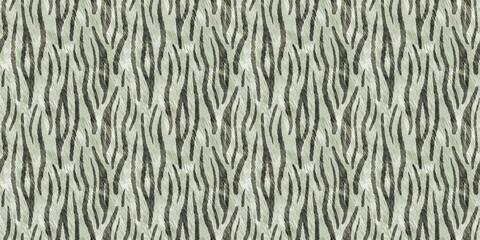 Cute safari wild tiger fur print animal border for babies room decor. Seamless big cat furry green textured gender neutral design.