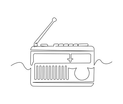 recommend clip art: Continuous one line drawing of vintage broadcast radio receiver. Simple Retro radio lineart vector illustration.