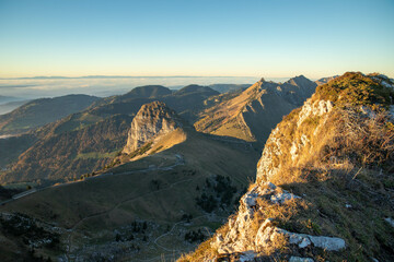 Mountain peaks in the sun