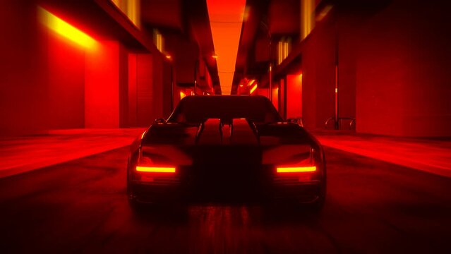 Red animation loop with car on the road