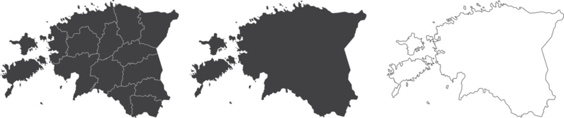 set of 3 maps of Estonia - vector illustrations