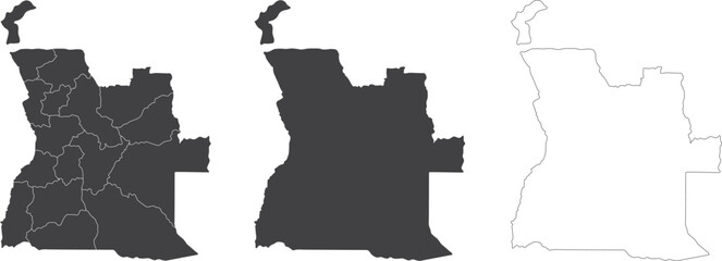 set of 3 maps of Angola - vector illustrations