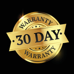 30 day warranty logo with golden shield 