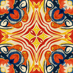 kaleidoscopic tan, orange and blue watercolor on paper effect