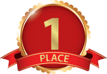 vector illustration of red colored first place award ribbon banner