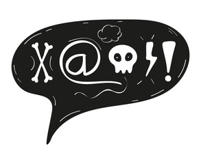 Swear, expletive words vector. Angry, rude fellings in comic, cartoon baloons. Skull, bones a
