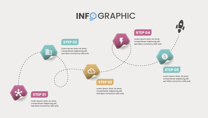 Infographic Design Template with 5 steps in Timeline Concept