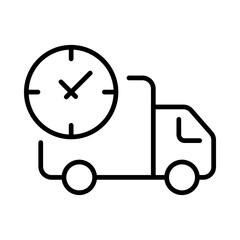 Delivery van line icon. Food delivery, pizza, mail, truck, garbage disposal, car, box, garbage disposal, car, box, mail, logistics. Order concept. Vector line icon on white background
