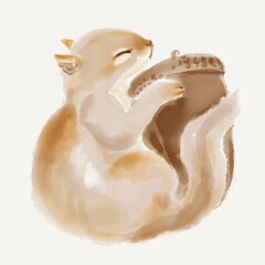 cute squirrel hugging a pine cone; watercolor animal