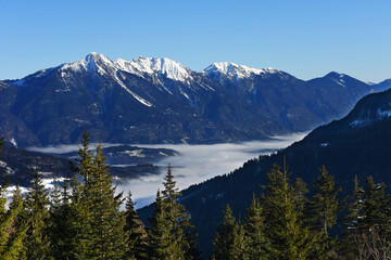 Winter landscape at early morning in ski resort Nassfeld, Austria. Europe.