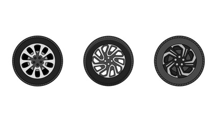 wheel object set vector illustration on white background, tire object vector