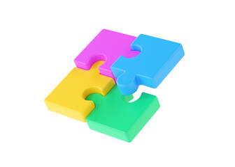 Puzzle 3d render icon - teamwork connect idea, partnership illustration and flying jigsaw pieces