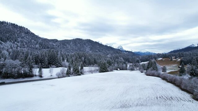 DRONE FOOTAGE: The Wetterstein mountains, is a mountain group in the Northern Limestone Alps within the Eastern Alps. It is a comparatively compact range along the border between Germany and Austria.