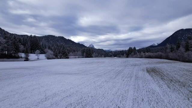 DRONE FOOTAGE: The Wetterstein mountains, is a mountain group in the Northern Limestone Alps within the Eastern Alps. It is a comparatively compact range along the border between Germany and Austria.
