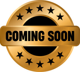 Coming soon gold vector emblem, Coming soon label stamp