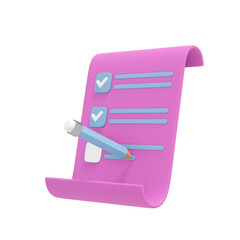 documents icon, blue and pink colors. 3d rendering