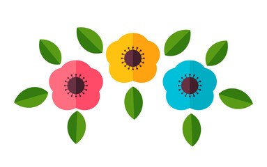 Colorful flowers, flat design element illustration.