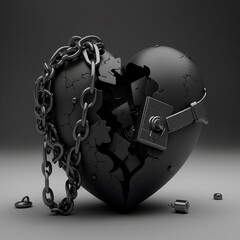 black broken heart with chains. Generative AI