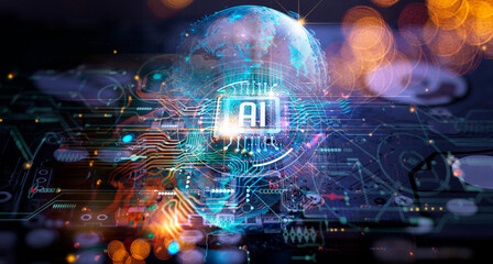 AI, Artificial Intelligence concept,Technology background. Central Computer Processors CPU Tech science background. Integrated communication processor.