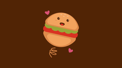 Illustration vector graphic cartoon character of burger in kawaii doodle style. Suitable for children apparel, children book, culinary mascot logo, etc.