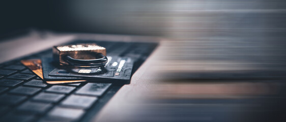 Online payments, secure online shopping and data encryption security concept with padlock