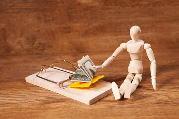 dollar bills in a mousetrap with a retro effect