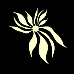 black and white flower leaf pattern on square black background