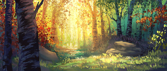 Multicolored fantasy forest landscape © Andres