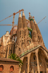 Barcelona, Spain – July 16, 2012: Sagrada Familiar Catholic Cathedral at sunset during...