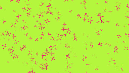 Rotating red X crosses on yellow background. Mother Day, Father Day, Valentine Day, wedding, Christmas, Birthday festive background. 3D render