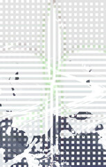 grunge abstract black green white and grey patterned lines, squares and swirls on vertical background