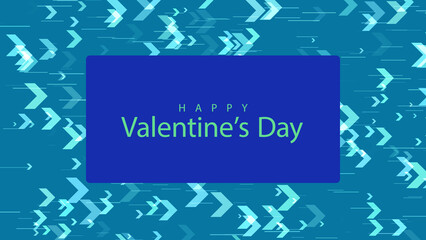 HAPPY VALENTINE'S DAY text on blue background with running arrows. Valentine's day concept. Footage for party. Festive slogan. Holiday wishes. 3D render