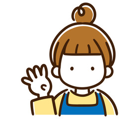 指で4を表すおしゃれなお団子頭の女性の上半身イラスト