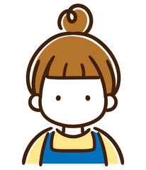 シンプルでカジュアルな若いお団子頭の女性のおしゃれなアイコンイラスト