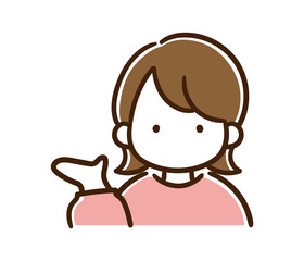 左側を示して案内するシンプルでおしゃれな女性の上半身イラスト
