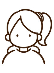 シンプルな若いポニーテールの女性のおしゃれな線画アイコンイラスト