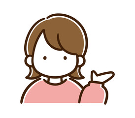左側を示して案内するシンプルでおしゃれな女性の上半身イラスト