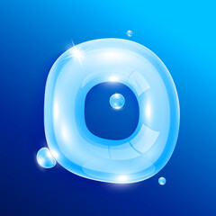 Water alphabet letter O. Font type uppercase letters isolated on blue background. Used for graphic design work. 3D Vector EPS10 illustration.