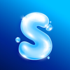 Water alphabet letter S. Font type uppercase letters isolated on blue background. Used for graphic design work. 3D Vector EPS10 illustration.