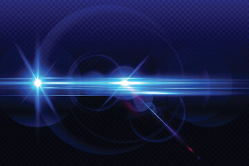 Blue transparent light lens flares streaks