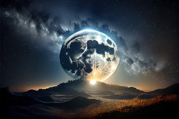 Crédence de cuisine en verre imprimé Pleine Lune arbre Super big moon shining over Earth