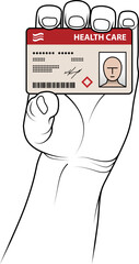 Hand holding up a health care card with a photograph.