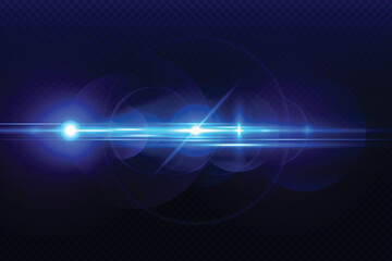 Blue transparent light lens flares streaks