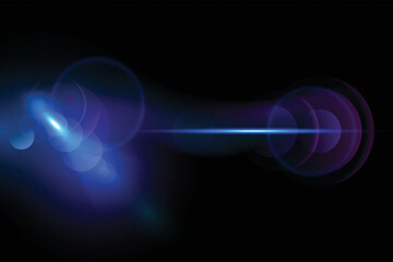 Blue transparent light lens flares streaks