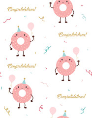 seamless greeting pattern of donut, cute print