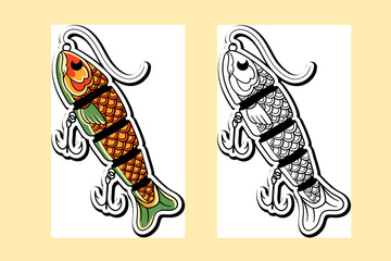 Illustration sticker of a fishing hook vector design